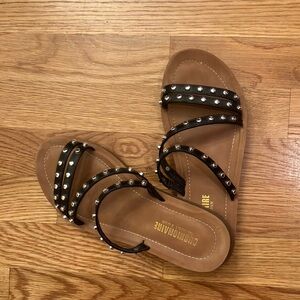 Black and Brown Studded Flat Sandals